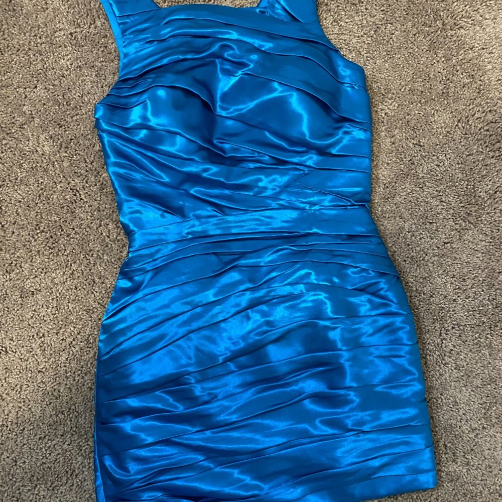 Aqua blue satin dress - Picture 9 of 12